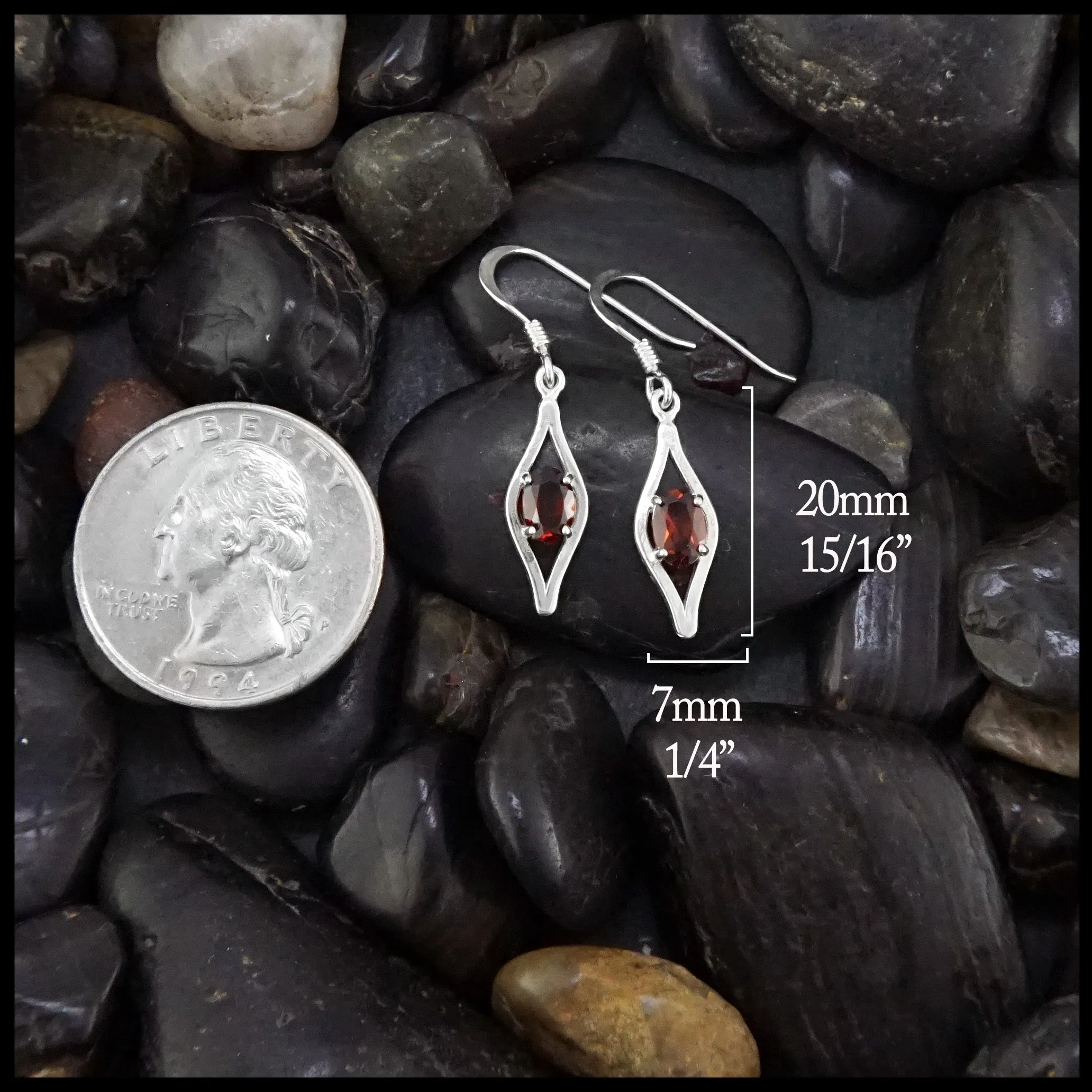 Garnet Drop Earrings in Silver