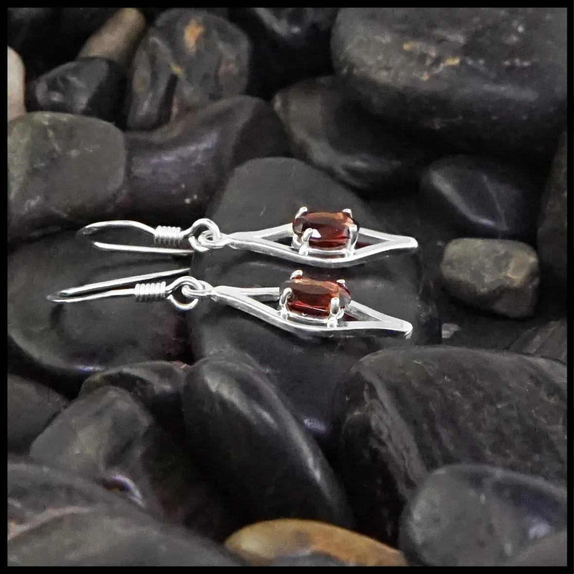 Garnet Drop Earrings in Silver