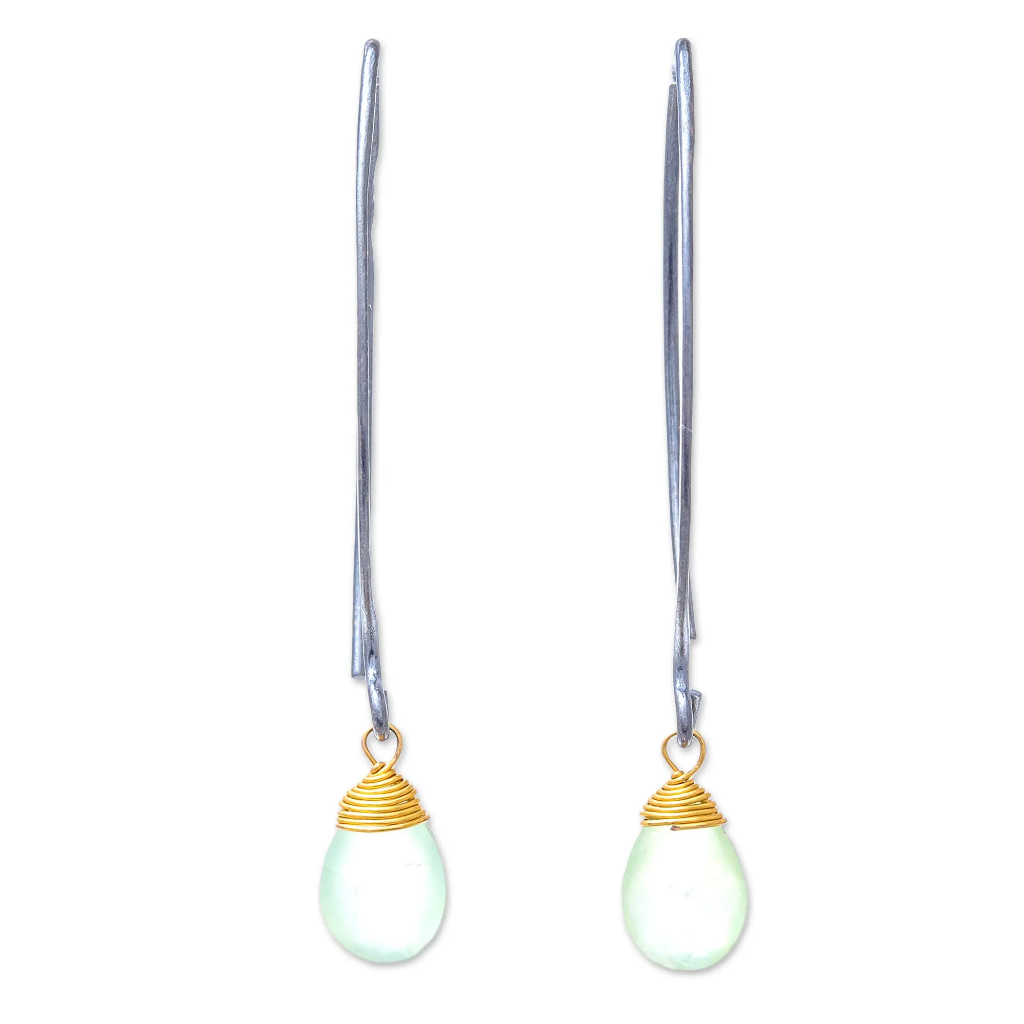 Gold Accent Prehnite Dangle Earrings from Thailand - Midnight Meadow | NOVICA