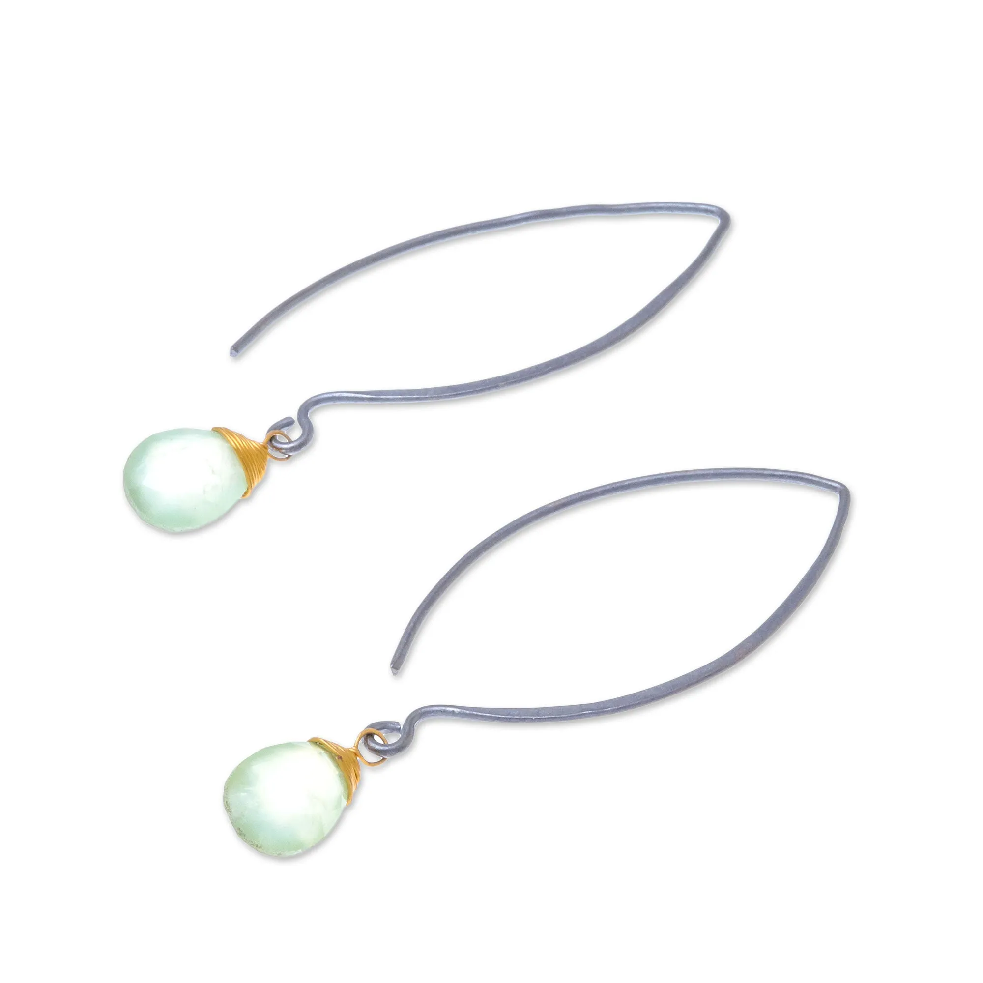 Gold Accent Prehnite Dangle Earrings from Thailand - Midnight Meadow | NOVICA