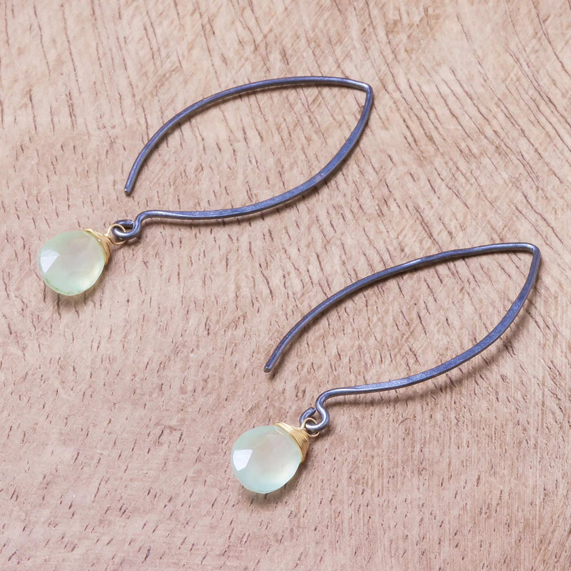 Gold Accent Prehnite Dangle Earrings from Thailand - Midnight Meadow | NOVICA