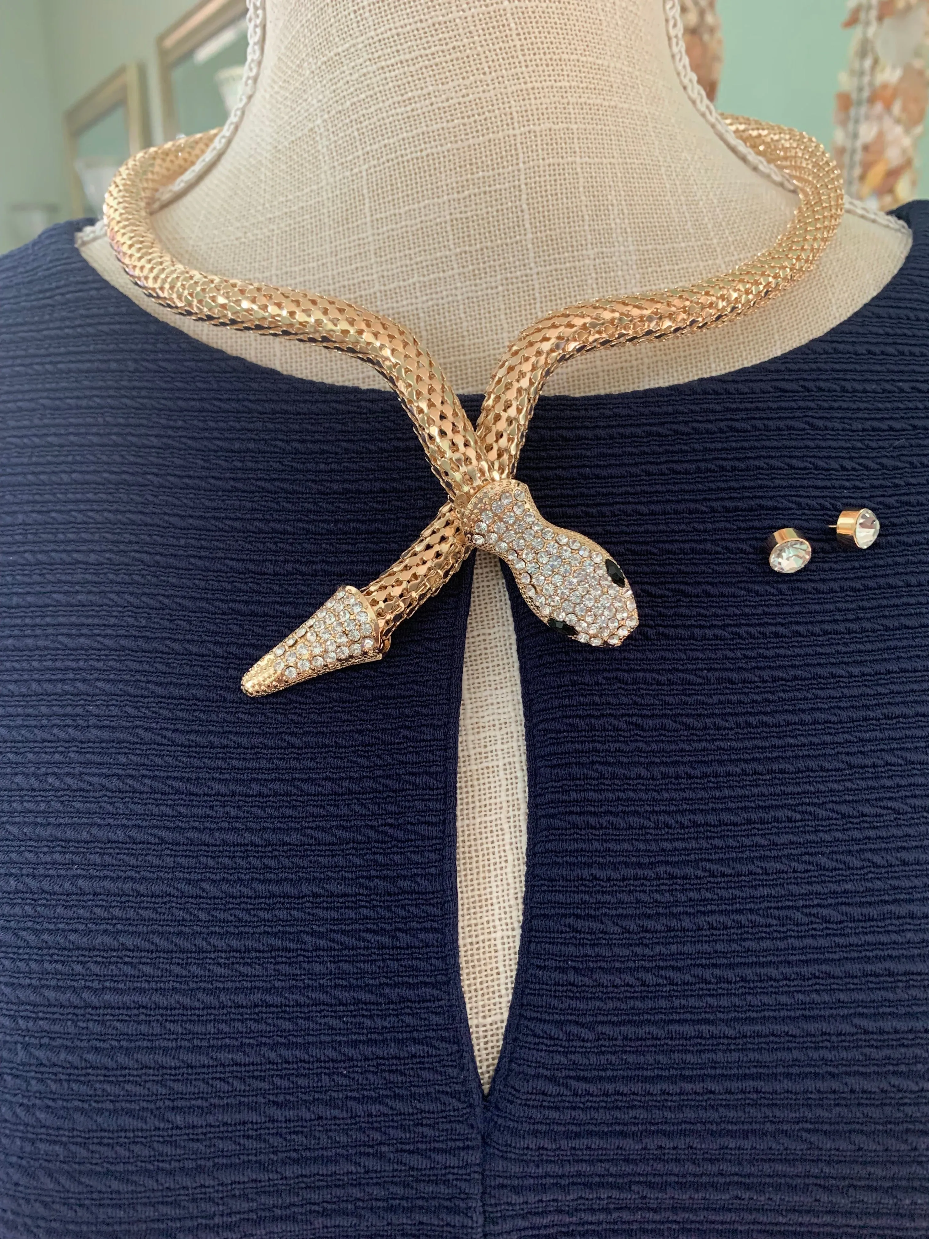 Gold Mesh Snake Necklace Set