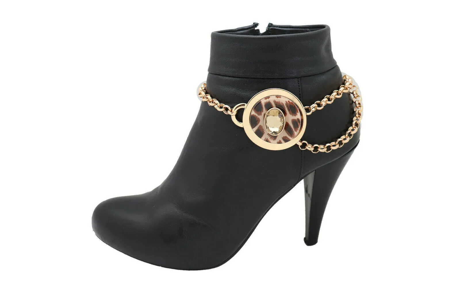 Gold Metal Chain Boot Bracelet Shoe Animal Print Charm Wrap Around