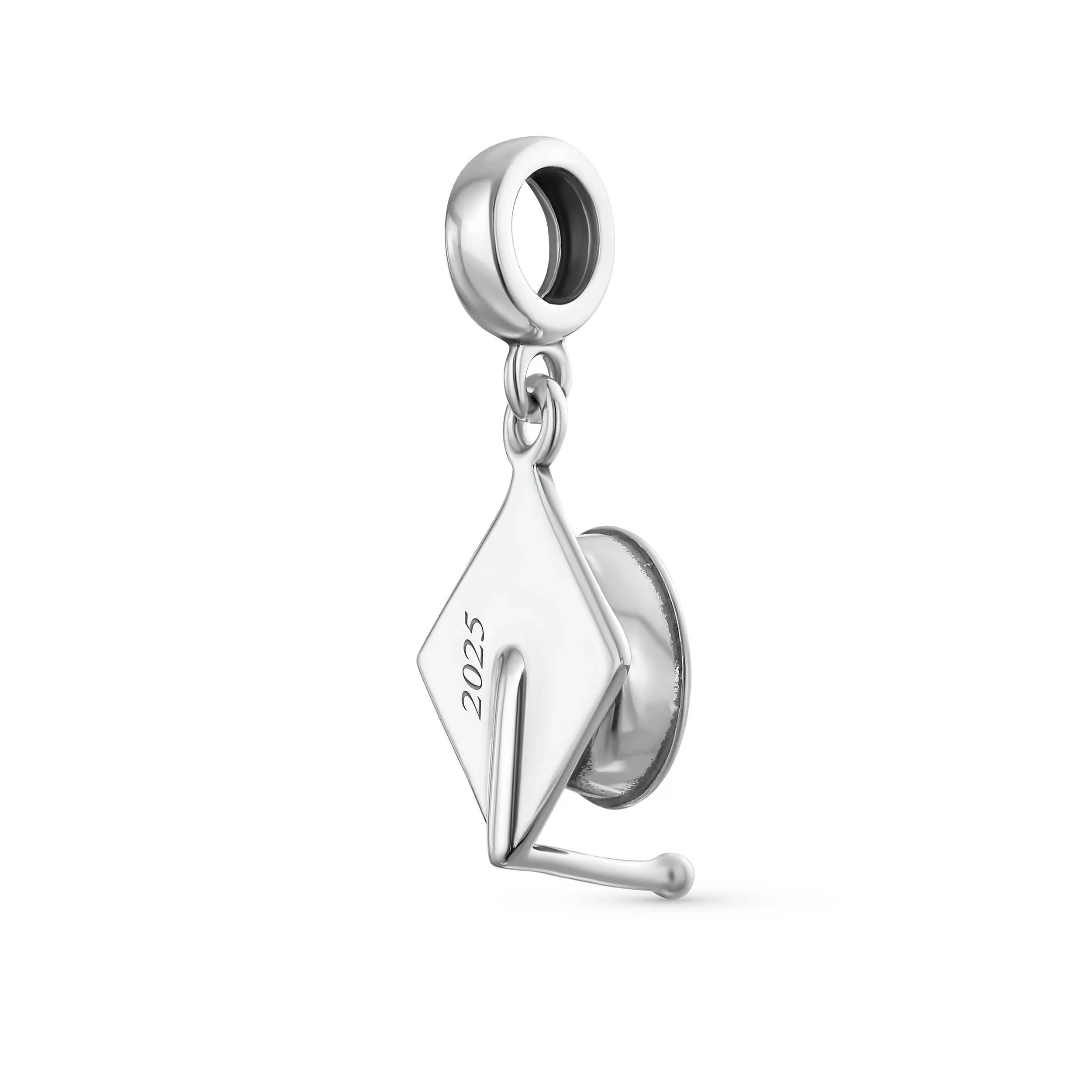 Graduate Trencher Cap Word Honor Student Dangle Bead Charm .925 Silver