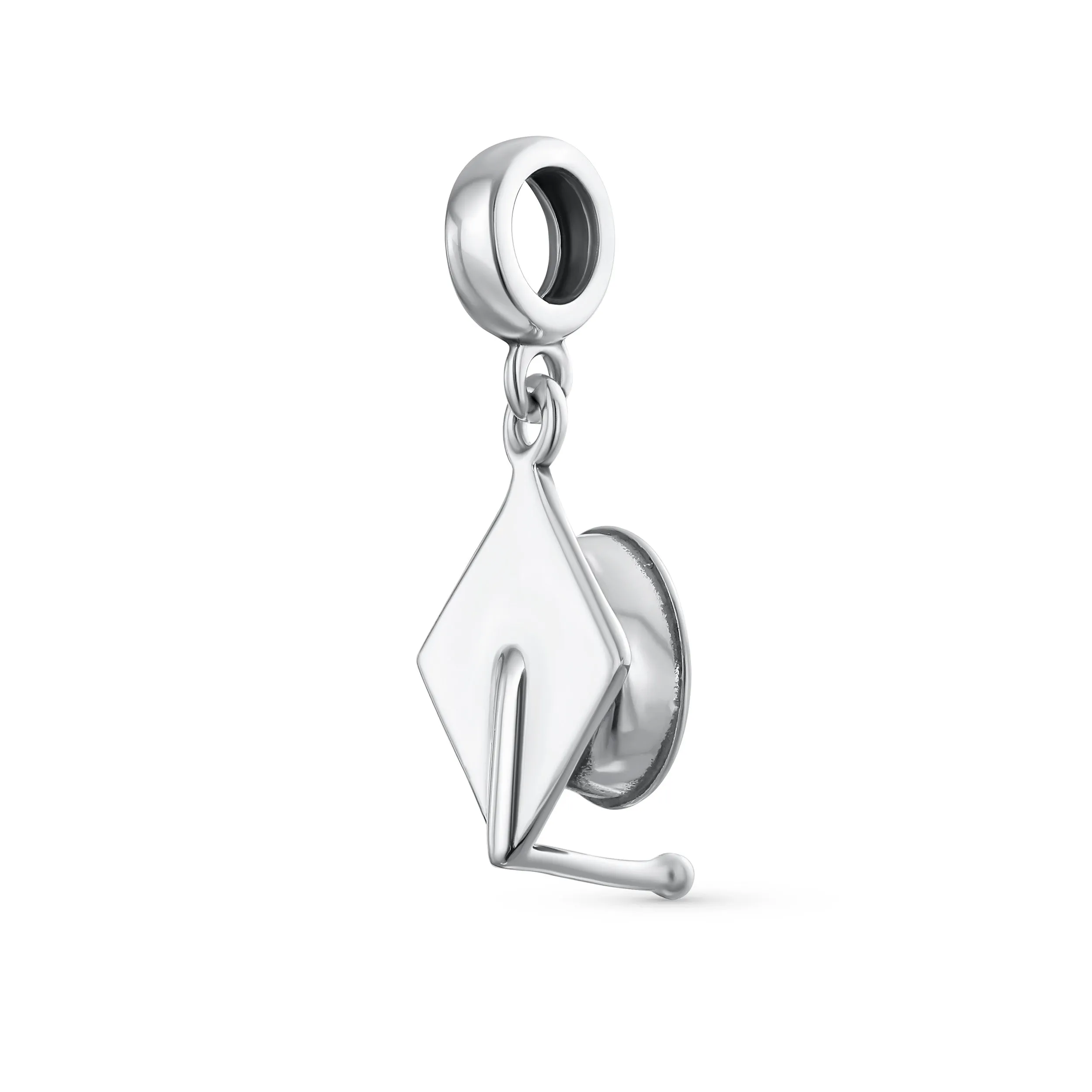 Graduate Trencher Cap Word Honor Student Dangle Bead Charm .925 Silver