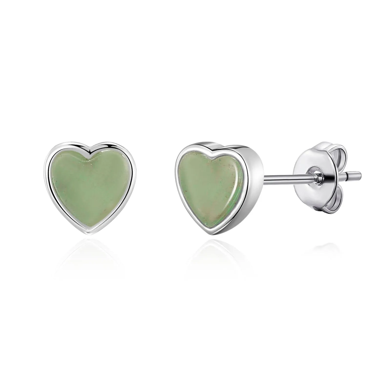 Green Aventurine Heart Stud Earrings with Quote Card