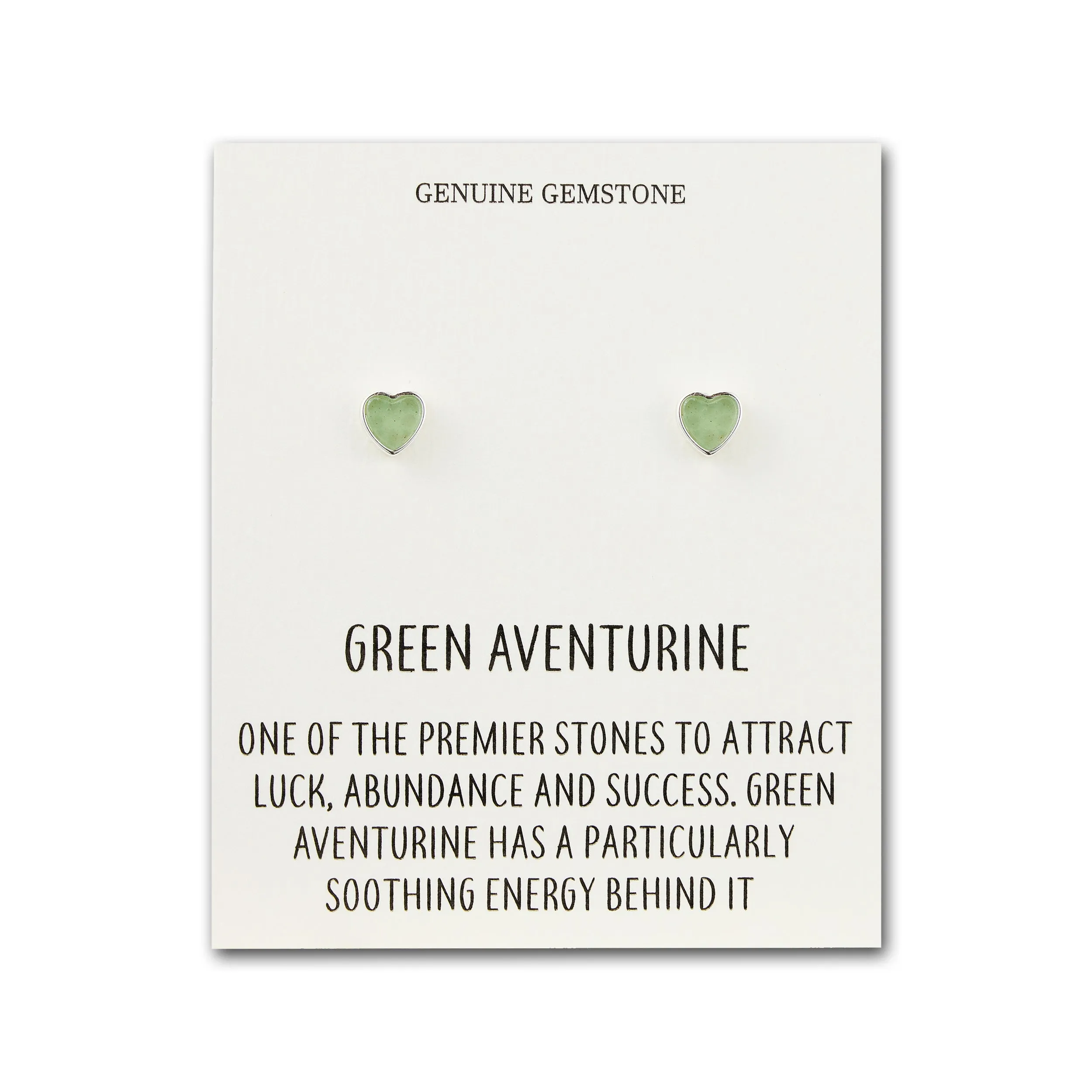 Green Aventurine Heart Stud Earrings with Quote Card