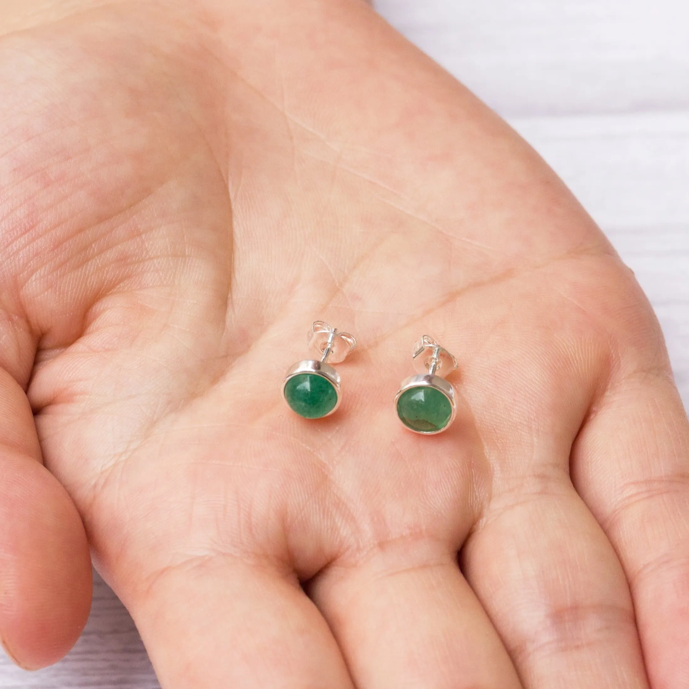 Green Aventurine Stud Earrings with Quote Card