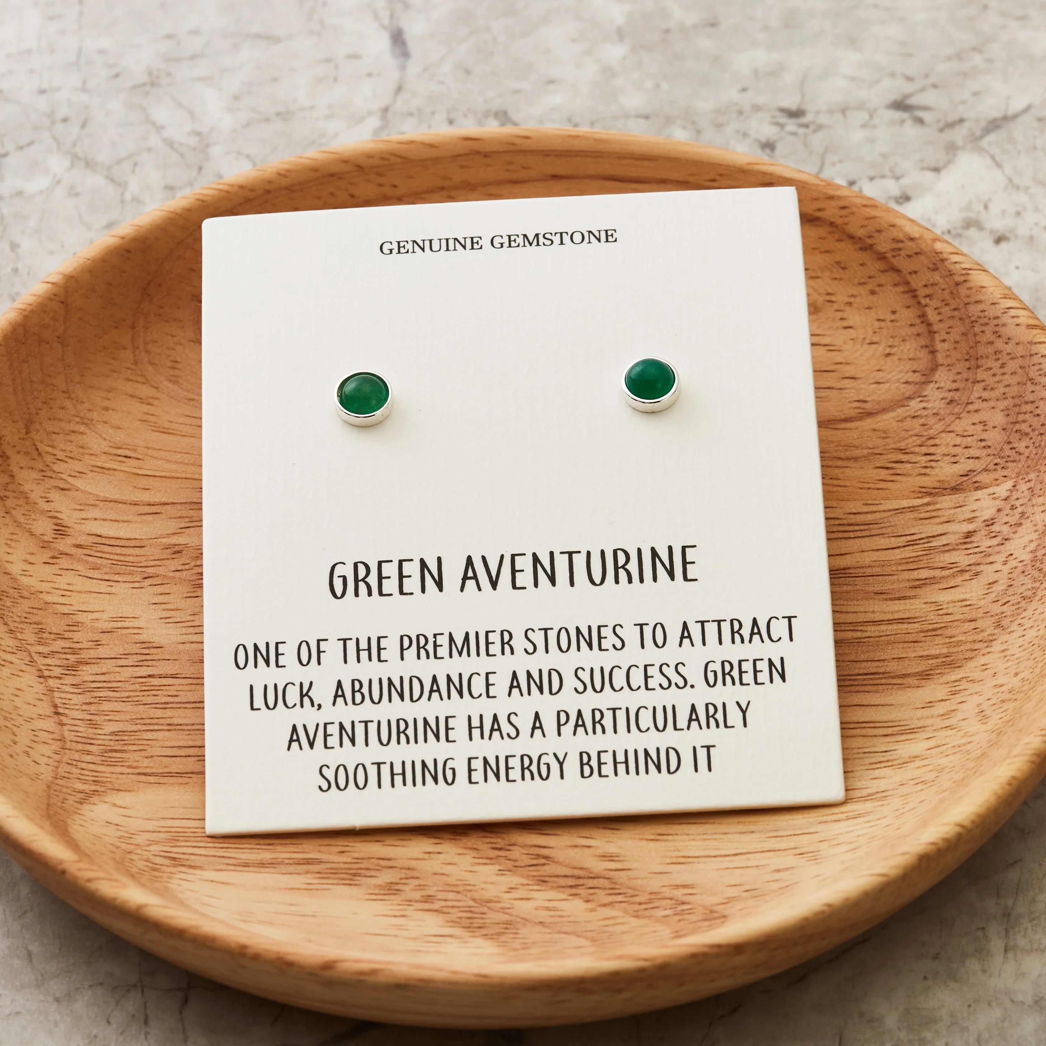 Green Aventurine Stud Earrings with Quote Card