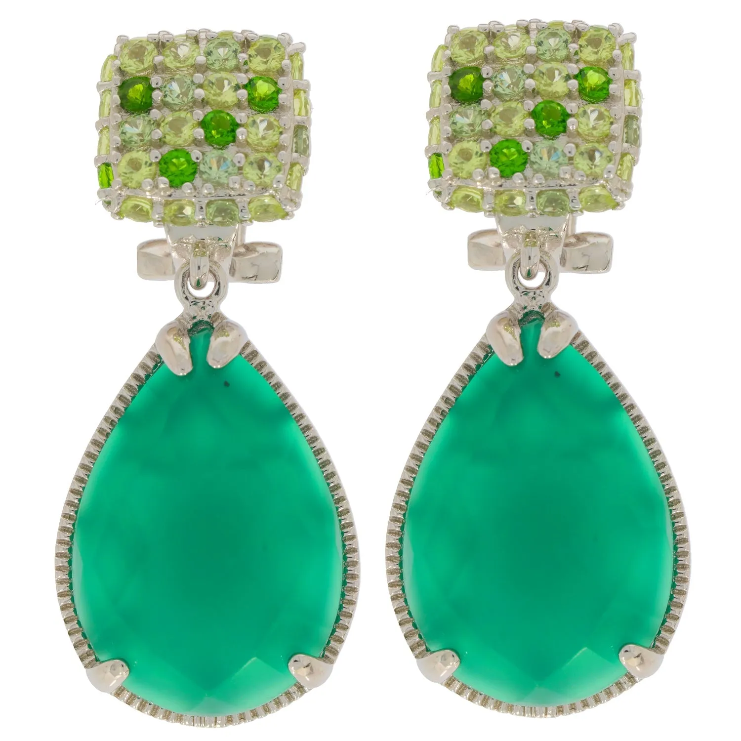 Green Jadeite Sterling Silver Earrings with Accent