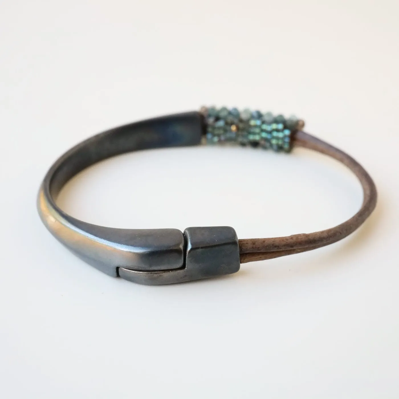 Hand Stitched Grandierite, Smokey Quartz Trim Bracelet