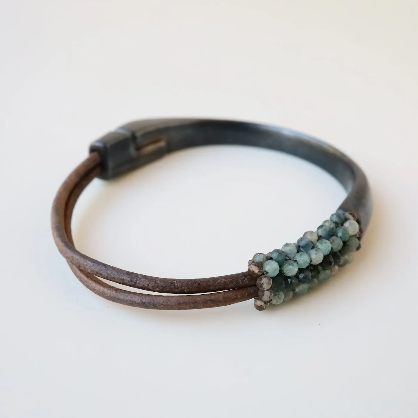 Hand Stitched Grandierite, Smokey Quartz Trim Bracelet