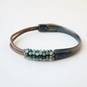 Hand Stitched Grandierite, Smokey Quartz Trim Bracelet