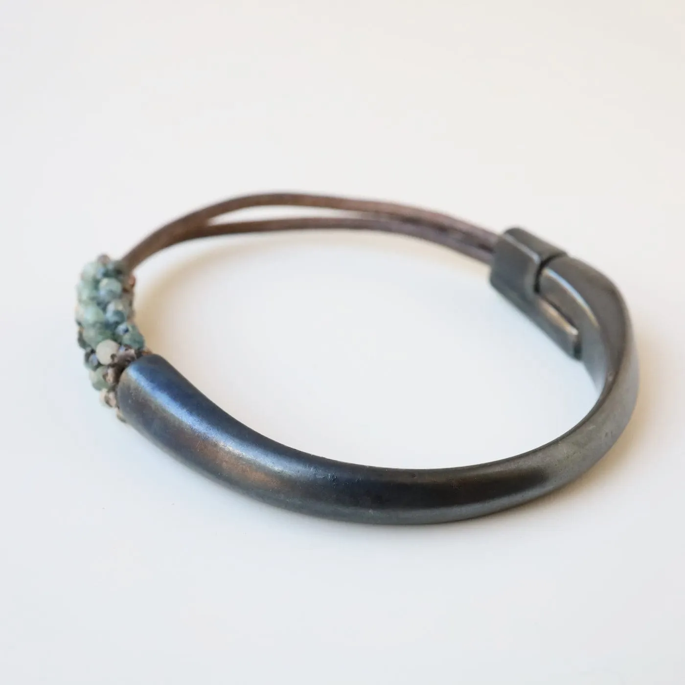 Hand Stitched Grandierite, Smokey Quartz Trim Bracelet