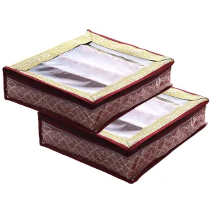 Heart Home Multipurpose Matka Pattern Laminated 4 Rod Bangle Box/Organizer/Case With Tranasparent Top - Pack of 2 (Maroon)-47HH0471