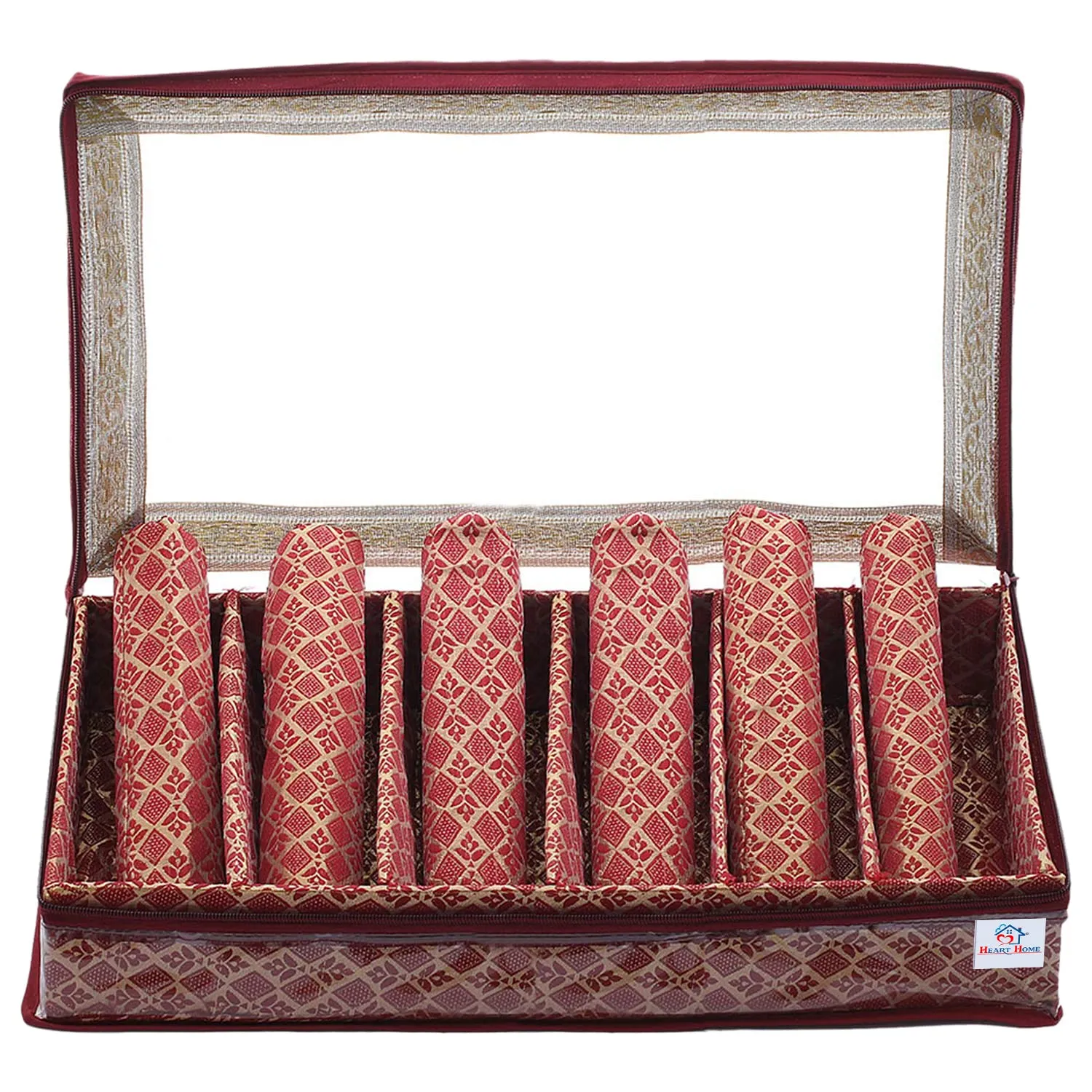 Heart Home Multipurpose Matka Pattern Laminated 6 Rod Bangle Box/Organizer/Case With Tranasparent Top - Pack of 2 (Maroon)-47HH0479