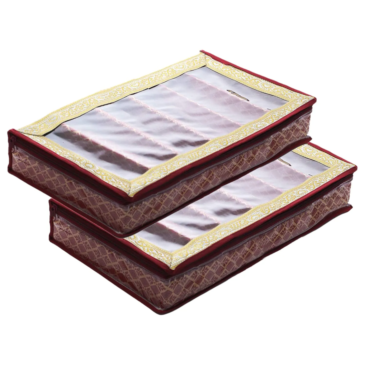 Heart Home Multipurpose Matka Pattern Laminated 6 Rod Bangle Box/Organizer/Case With Tranasparent Top - Pack of 2 (Maroon)-47HH0479