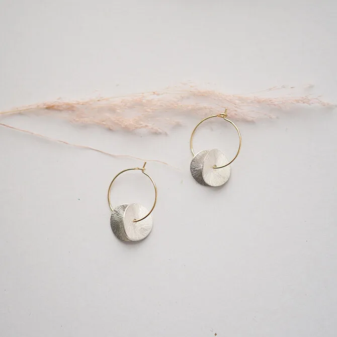 Hoops with Pair of Wavy Discs | Silver & Gold Plate Hoop | by brass bold