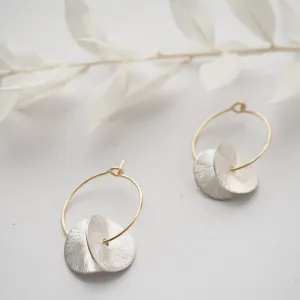 Hoops with Pair of Wavy Discs | Silver & Gold Plate Hoop | by brass bold