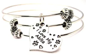 I Love My Akita Heart Triple Style Expandable Bangle Bracelet