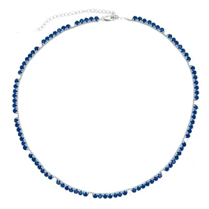 Ibiza Sapphire Blue   Clear CZ’s 3 Prong Tennis Necklace