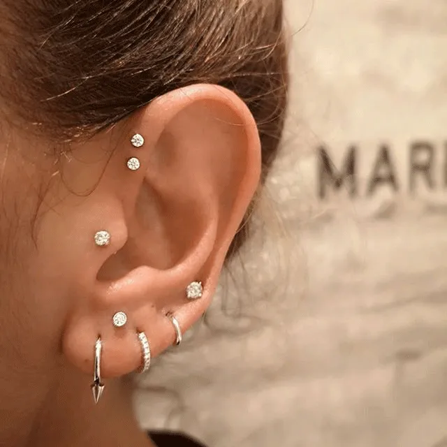 Invisible Set Diamond Threaded Stud Earring by Maria Tash in 18K Rose Gold. Flat Stud.