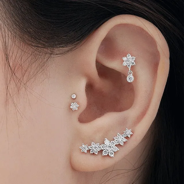 Invisible Set Diamond Threaded Stud Earring by Maria Tash in 18K Rose Gold. Flat Stud.