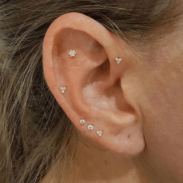 Invisible Set Diamond Threaded Stud Earring by Maria Tash in 18K Rose Gold. Flat Stud.