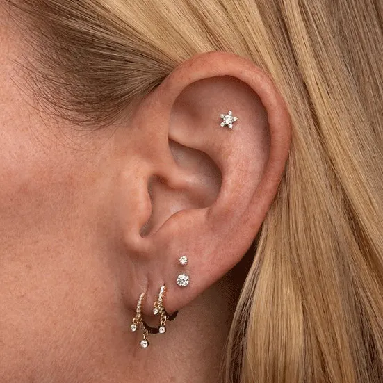 Invisible Set Diamond Threaded Stud Earring by Maria Tash in 18K Rose Gold. Flat Stud.