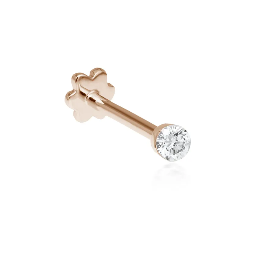 Invisible Set Diamond Threaded Stud Earring by Maria Tash in 18K Rose Gold. Flat Stud.