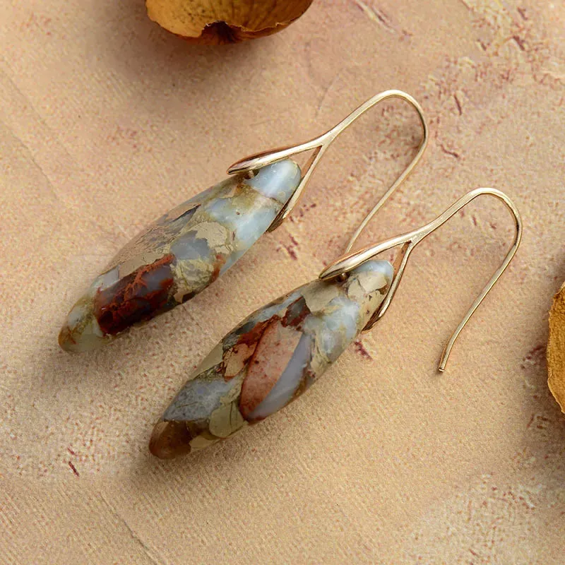 'Jasper' Leaf Dangle Earrings - purple