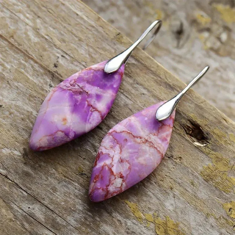 'Jasper' Leaf Dangle Earrings - purple