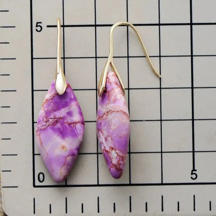 'Jasper' Leaf Dangle Earrings - purple