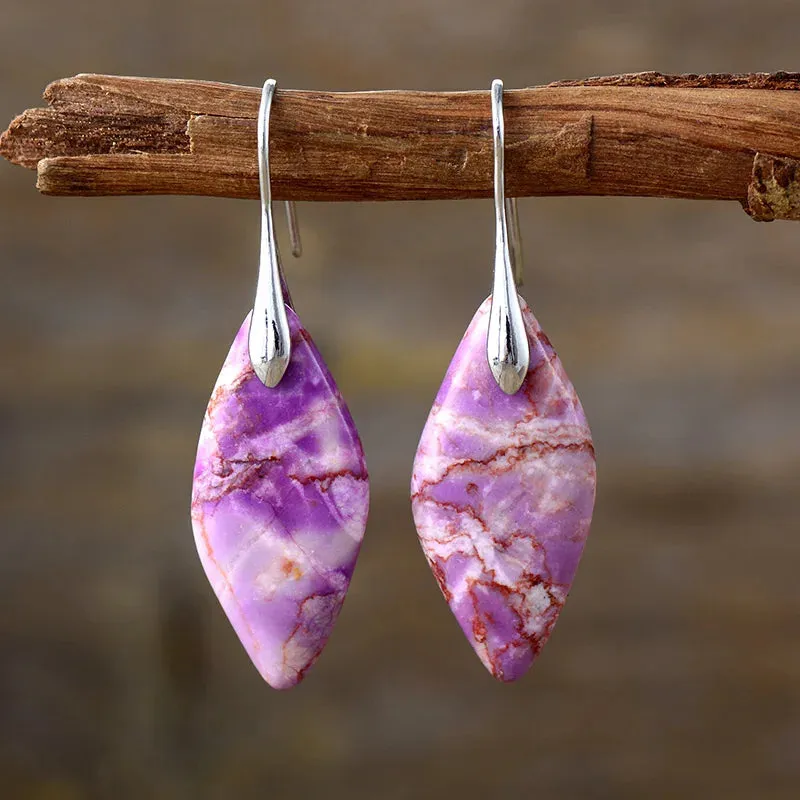 'Jasper' Leaf Dangle Earrings - purple