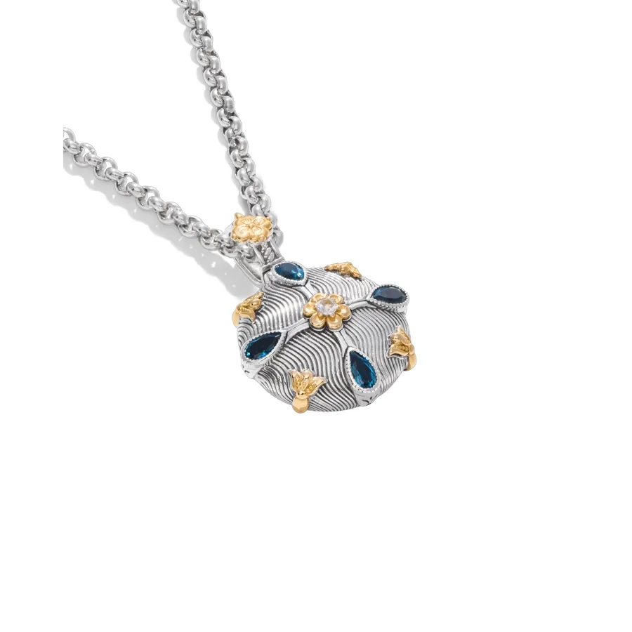 Konstantino Kyma Collection Sterling and Gold London Blue Topaz and White Sapphire Starlit Pendant