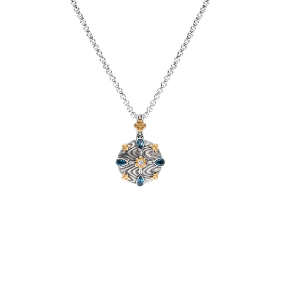 Konstantino Kyma Collection Sterling and Gold London Blue Topaz and White Sapphire Starlit Pendant