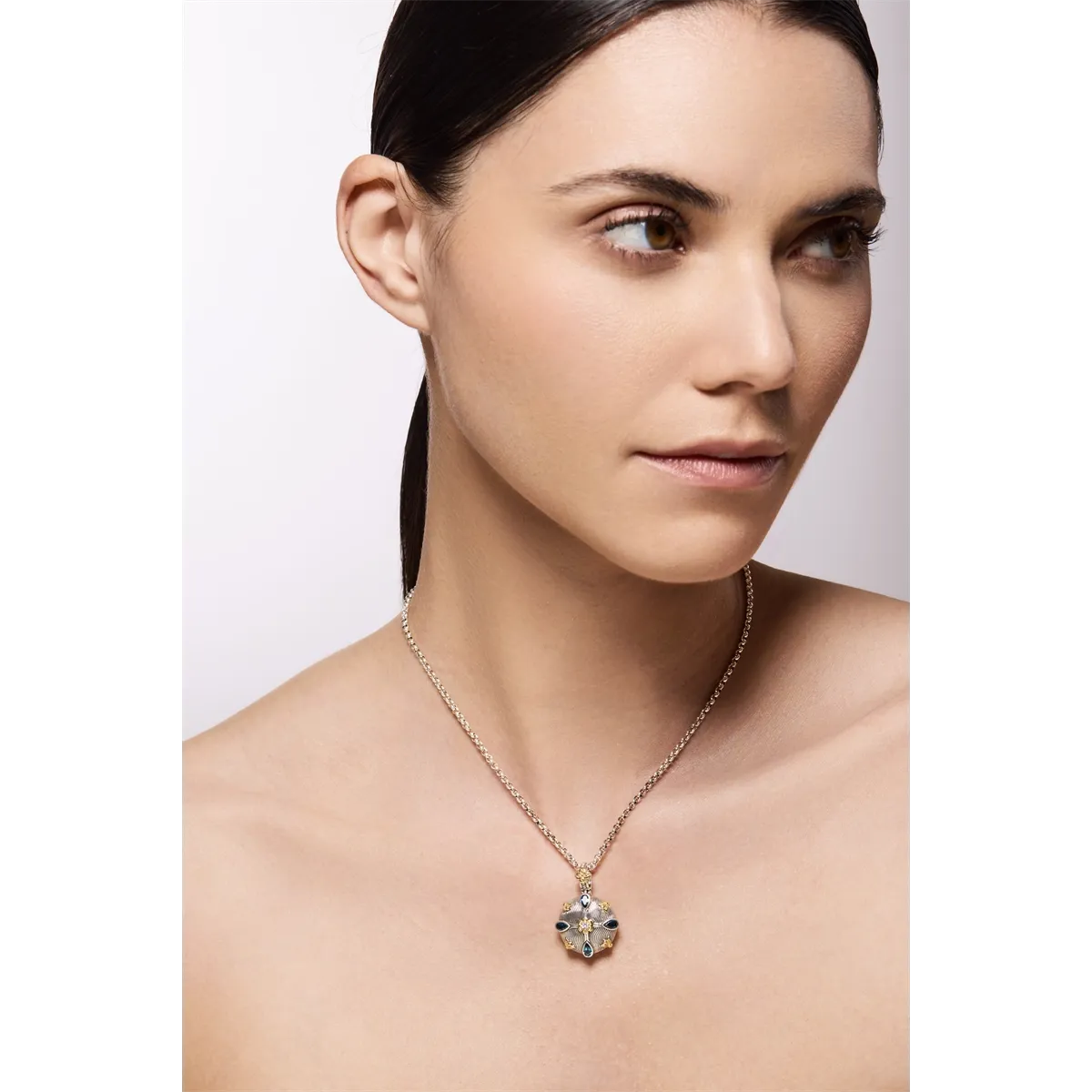 Konstantino Kyma Collection Sterling and Gold London Blue Topaz and White Sapphire Starlit Pendant