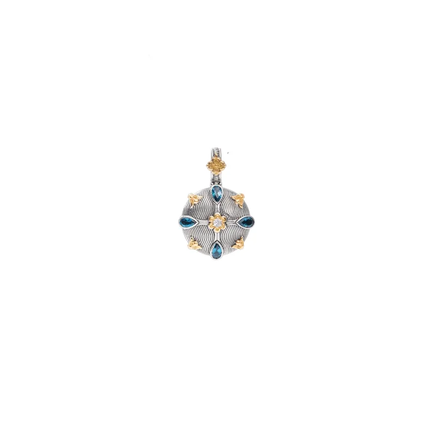 Konstantino Kyma Collection Sterling and Gold London Blue Topaz and White Sapphire Starlit Pendant