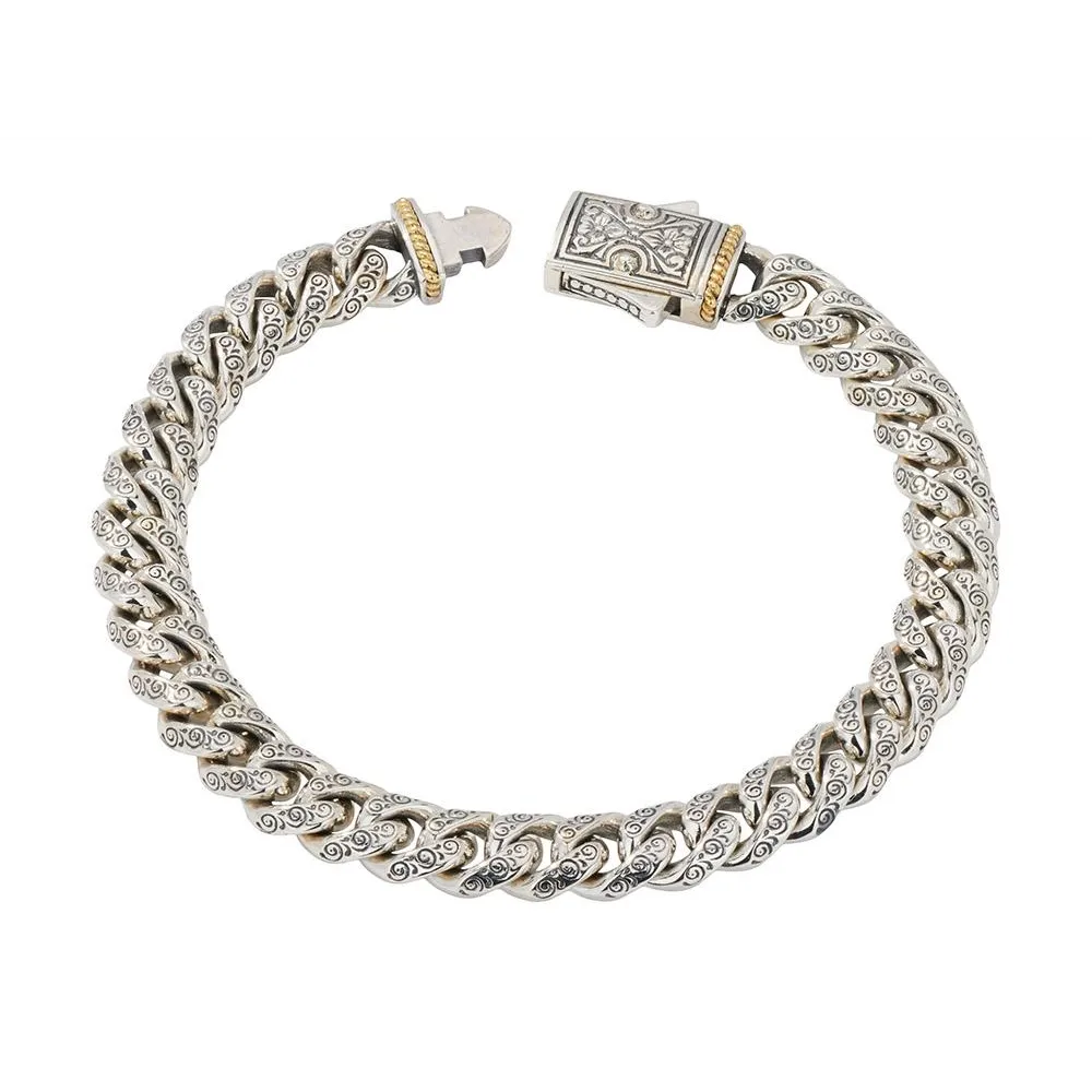 Konstantino Mens Laconia Silver and 18K Gold Link Bracelet