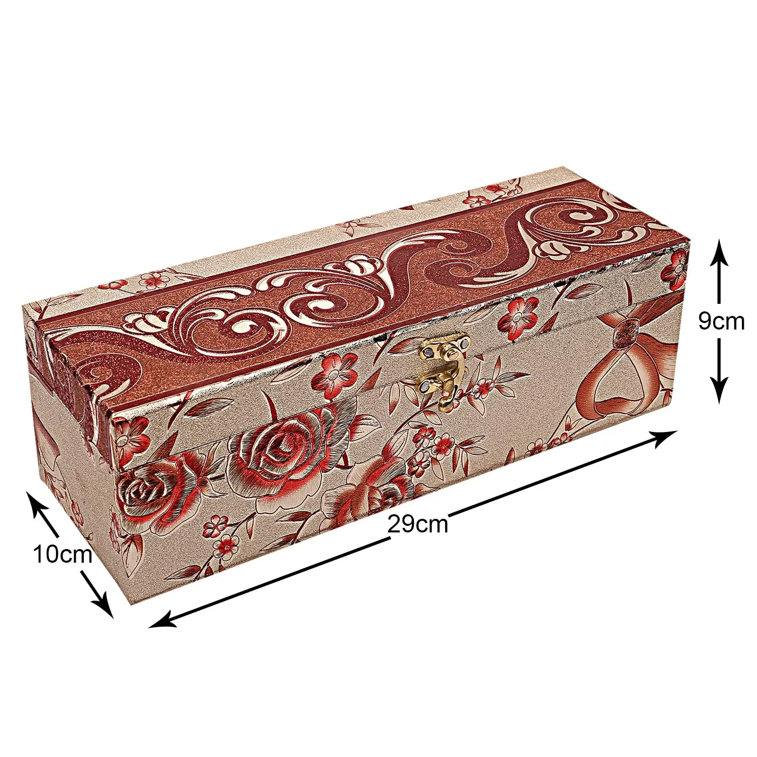 Kuber Industries Multipurpose Wooden Floral Design 1 Rod Bangle Box/Organizer/Case With Swing Arm Lock (Gold)-47KM0645