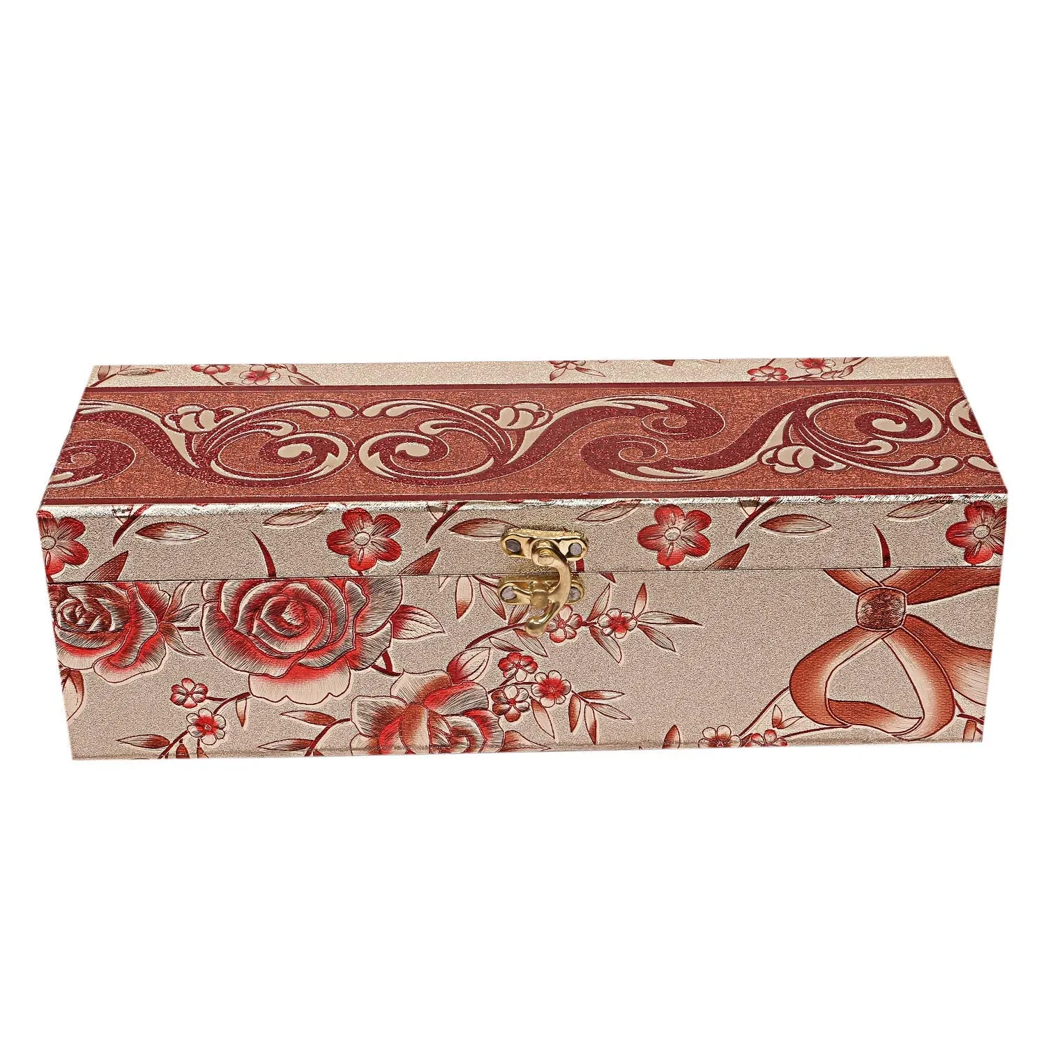 Kuber Industries Multipurpose Wooden Floral Design 1 Rod Bangle Box/Organizer/Case With Swing Arm Lock (Gold)-47KM0645