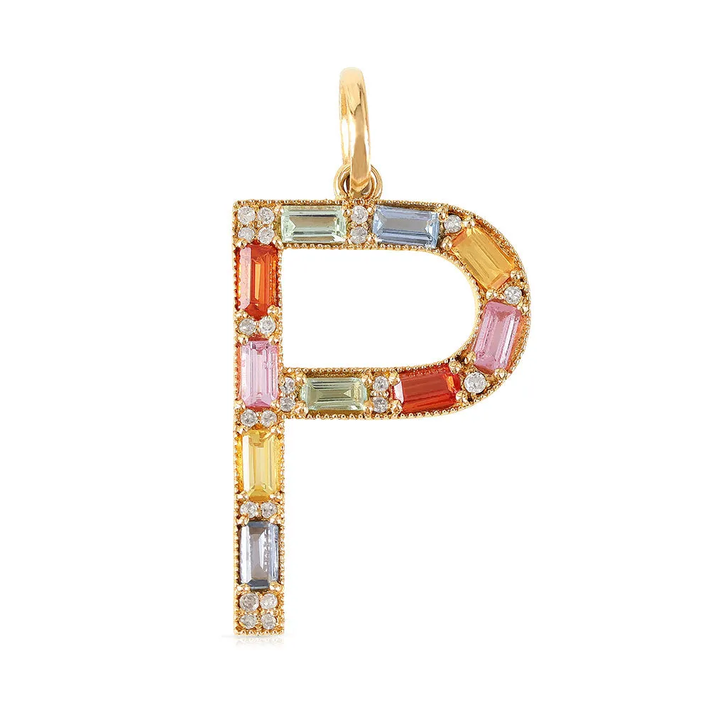 LARGE SAPPHIRE AND DIAMOND LETTER CHARM