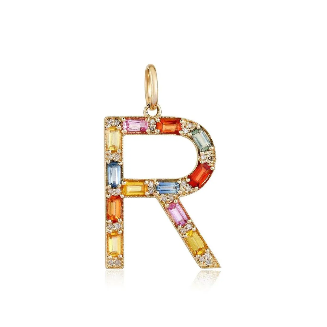 LARGE SAPPHIRE AND DIAMOND LETTER CHARM