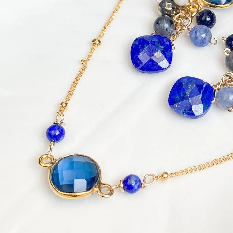 Limited Edition Tanzanite Quartz and Lapis Earrings and Ally Necklace