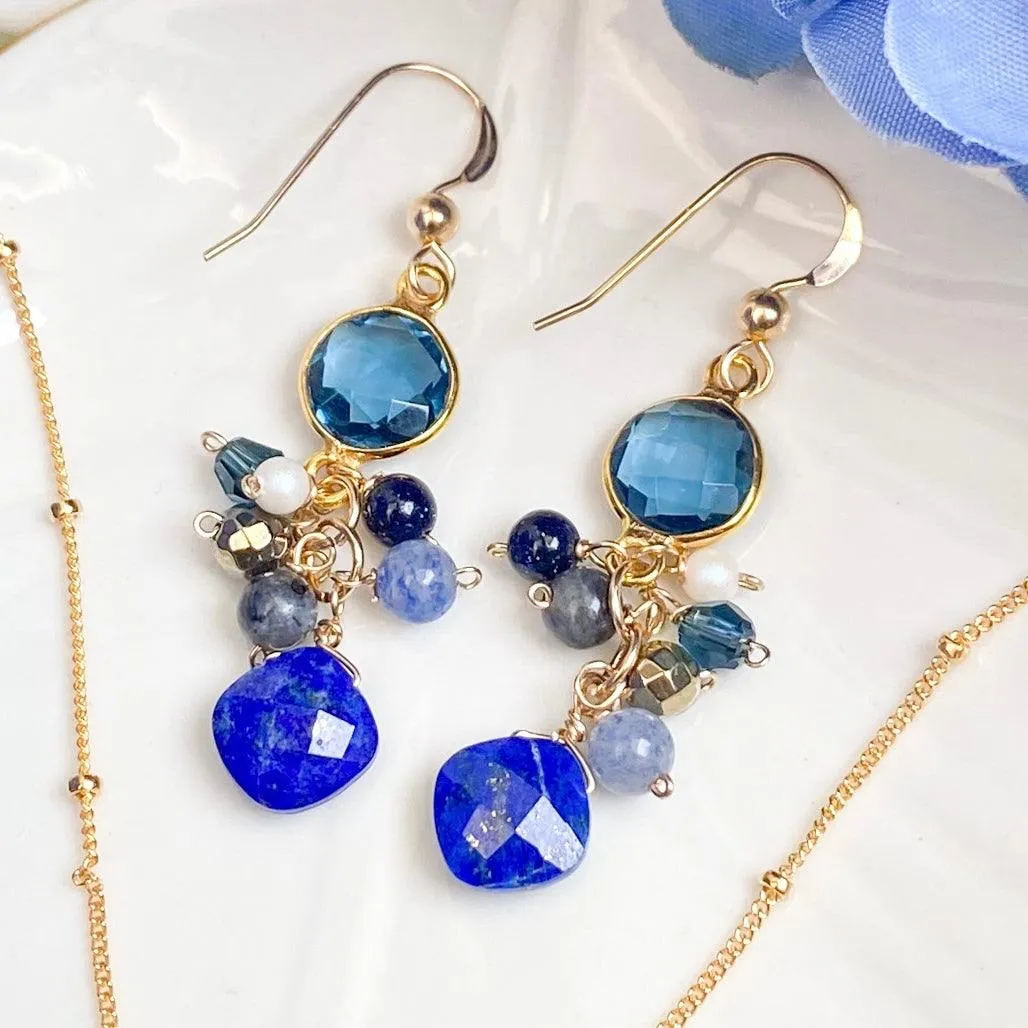 Limited Edition Tanzanite Quartz and Lapis Earrings and Ally Necklace