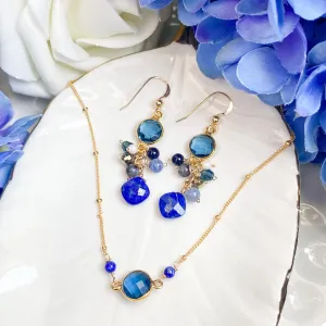 Limited Edition Tanzanite Quartz and Lapis Earrings and Ally Necklace