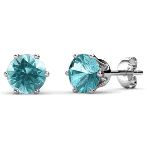 March Birthstone Aquamarine Earrings, 18k White Gold Plated Stud Earrings with 1CT Crystals