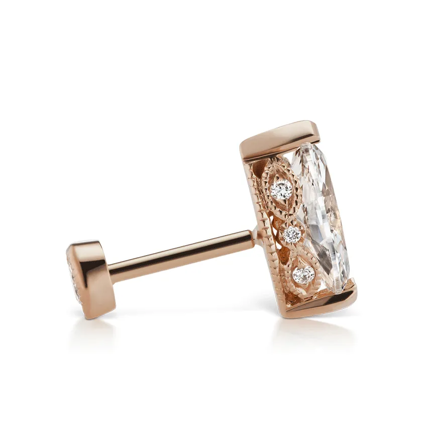 Marquise Diamond Threaded Stud Earring by Maria Tash in 18K Rose Gold. Flat Stud.