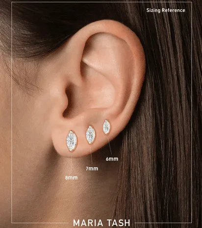 Marquise Diamond Threaded Stud Earring by Maria Tash in 18K Rose Gold. Flat Stud.