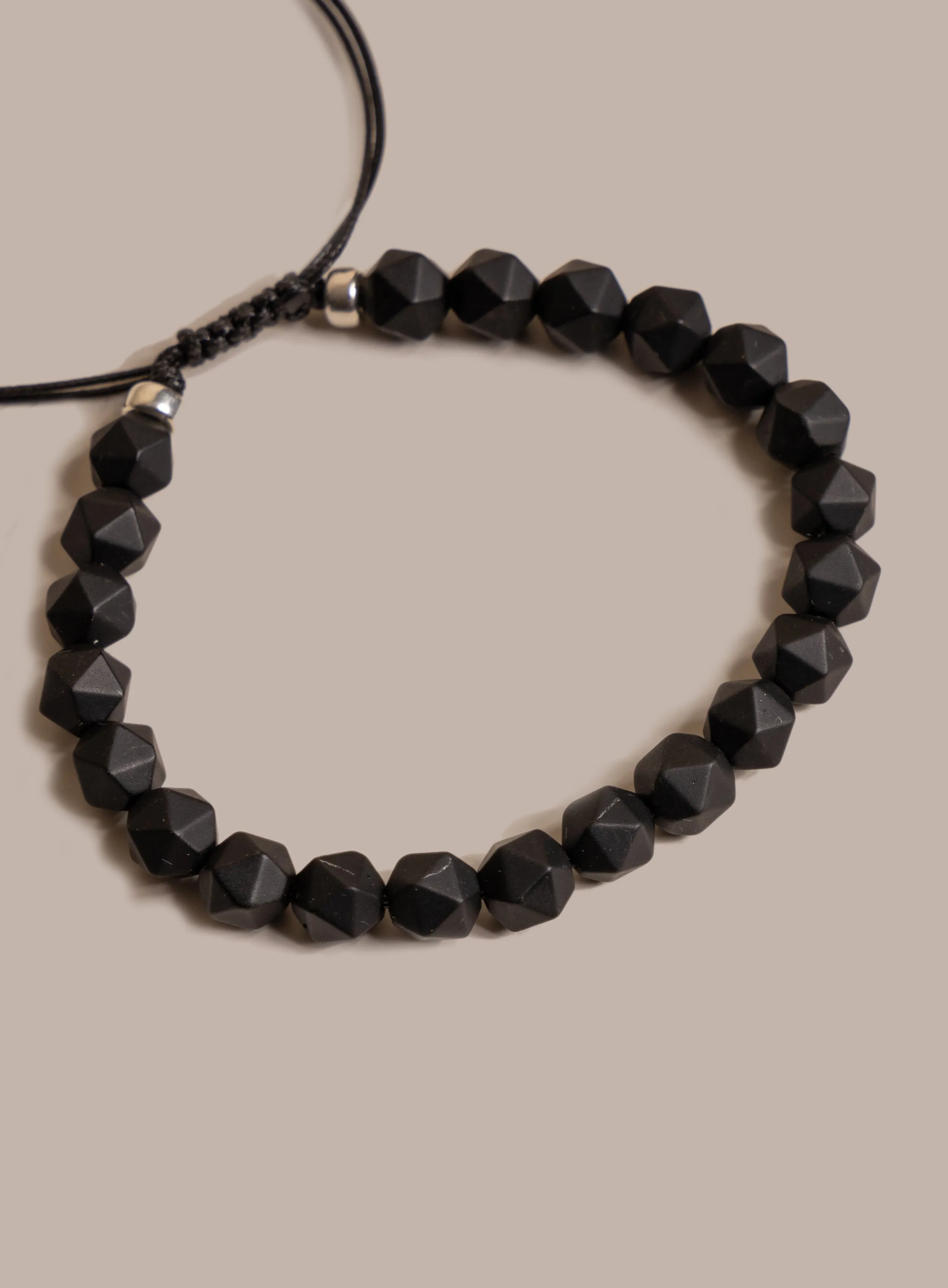 Matte Black Onyx and Sterling Silver Men's Bead Bracelet